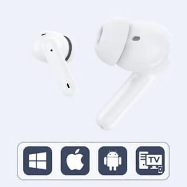 Alt view image 5 of 5 - Azoss Wireless Earbuds with Active Noise Cancellation, Bluetooth 5.3, 48H Playtime, Clip-On Design, White - Waterproof, Mic for Hands-Free Calls for iPhone, Android, Pad, Sports, Workout