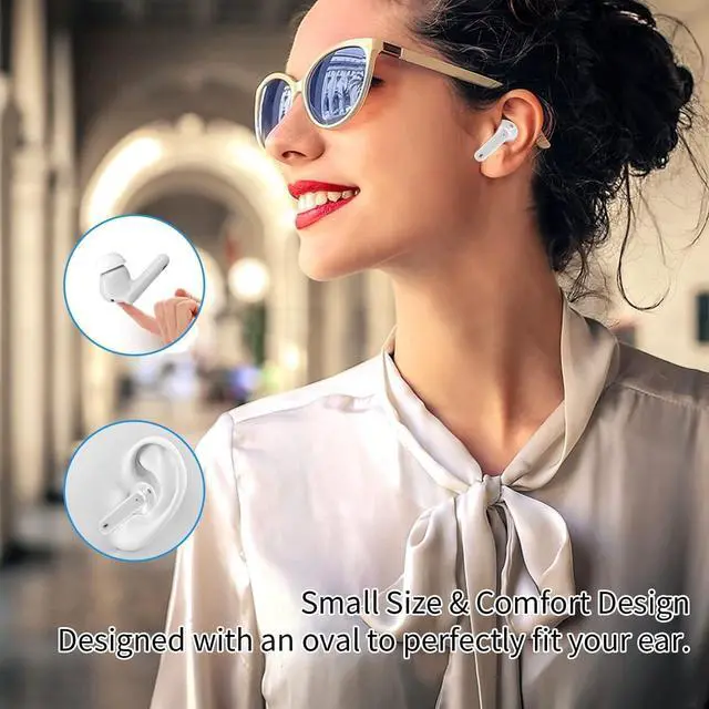 Alt view image 4 of 5 - Azoss Wireless Earbuds with Active Noise Cancellation, Bluetooth 5.3, 48H Playtime, Clip-On Design, White - Waterproof, Mic for Hands-Free Calls for iPhone, Android, Pad, Sports, Workout