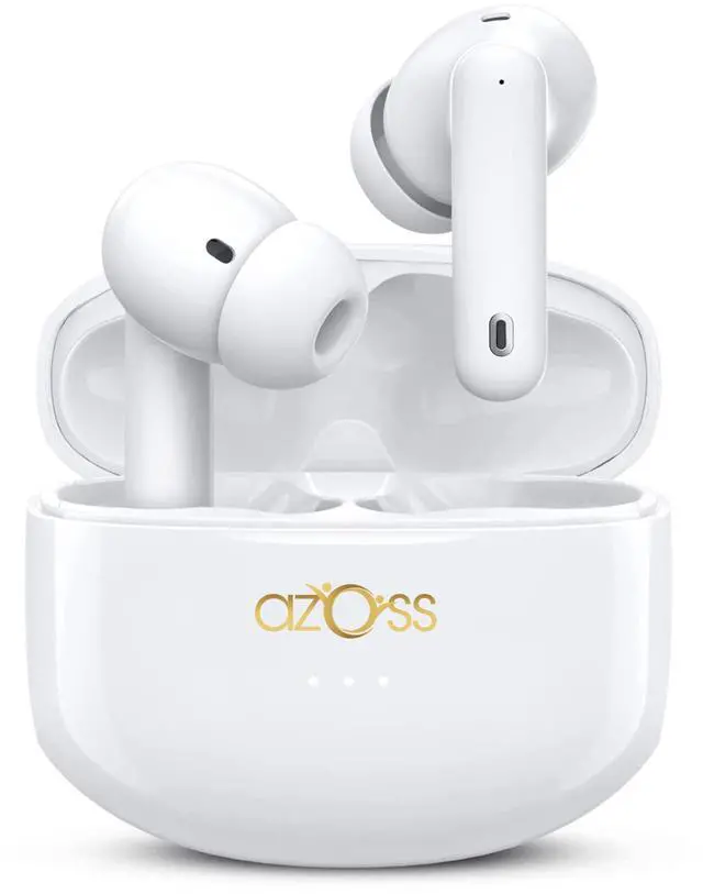 Main image of Azoss Wireless Earbuds with Active Noise Cancellation, Bluetooth 5.3, 48H Playtime, Clip-On Design, White - Waterproof, Mic for Hands-Free Calls for iPhone, Android, Pad, Sports, Workout