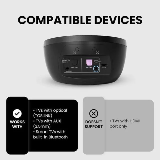 Alt view image 3 of 5 - Avantree Medley Clear - Wireless Earbuds for TV Listening & Watching with Transmitter & Charging Dock, Clear Dialogue, Enhanced Volume, Soundbar Passthrough, 20H Bluetooth Neckband Headphones