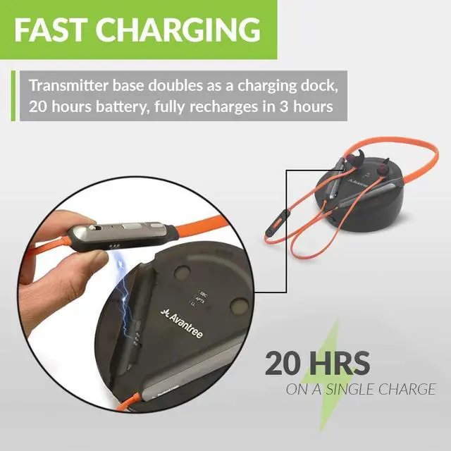 Alt view image 5 of 5 - Avantree Medley Clear - Wireless Earbuds for TV Listening & Watching with Transmitter & Charging Dock, Clear Dialogue, Enhanced Volume, Soundbar Passthrough, 20H Bluetooth Neckband Headphones