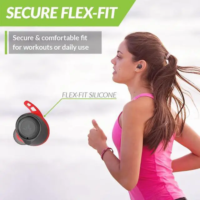 Alt view image 4 of 5 - Avantree SweatProof Wireless Earbuds with Ear Fins for Secure Fit, Best for Running Sport Workout Exercise, Great Sound with aptX, IPX7, Bluetooth 5.0 Earphones w/ 120Hrs Long Battery Life - TW106