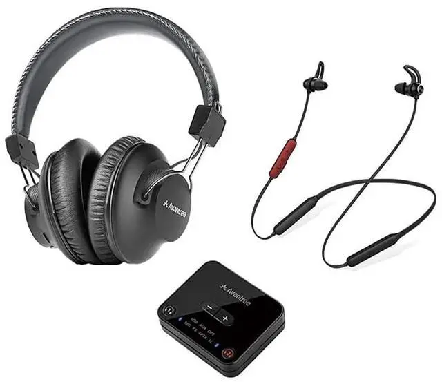 Main image of Avantree D4169 Dual Wireless Headphones & Earbuds Set for TV Watching with Bluetooth Transmitter, Personalized Volume Control, Plug-n-Play, No Audio Delay