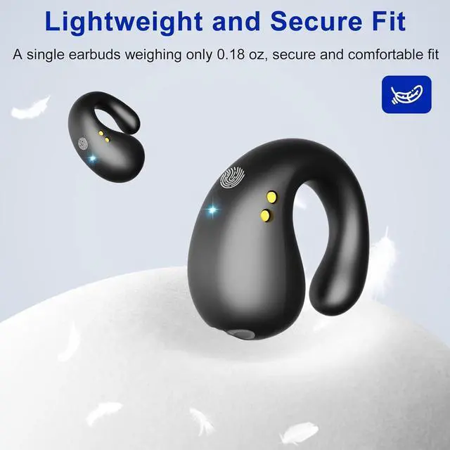 Alt view image 4 of 5 - Wireless Bluetooth 5.3 Open Ear Bone Conduction Headphones, 60 Hrs Battery, 4 Mics, LED Display, IPX7 Waterproof,Clip On Earbuds Charging Case Sports Earphones for Running, Walking, Workout(Black)