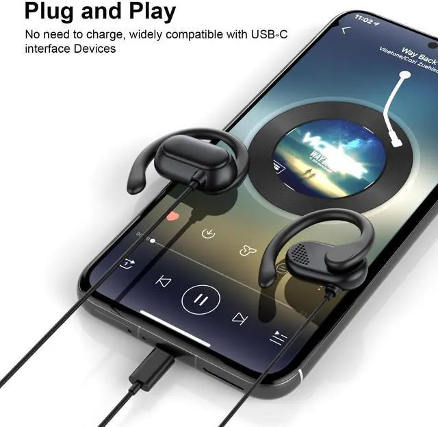 Alt view image 4 of 5 - USB C Over Ear Headphones for iPhone 16 Pro Max Samsung S25 S24 Ultra,Wired Open Ear Headphones Ear Buds with Ear Hooks Type-C Open-fit Earphones for iPhone 16e 15 Plus iPad 10 11 Pixel 9a XL 8