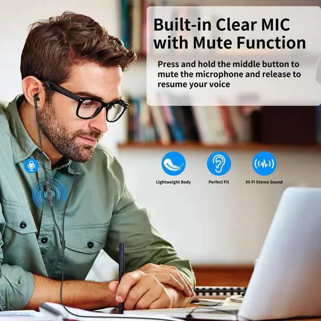 Alt view image 5 of 5 - USB Headsetwith Microphone for PC Computer Headset USB A Earphone in-Ear Noise Cancel Wired Earbuds for HP for Chromebook Notebook for Teams for Zoom Office School