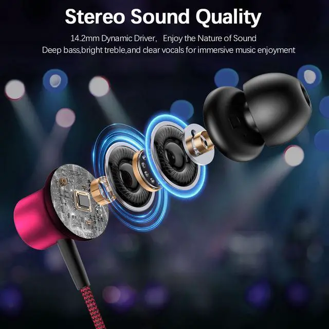 Alt view image 4 of 5 - AIAUXAI 3.5mm Wired Earbuds for iPhone for iPad/Computer,Noise Cancelling Headphones Wired with Microphone,in Ear Earphones for Kids,Women,School