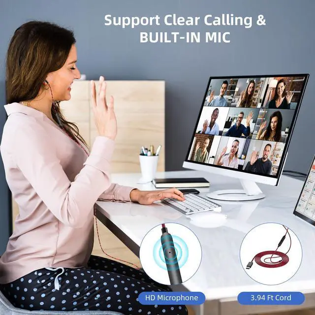 Alt view image 2 of 5 - USB Headset with Microphone for PC Laptop,3.9ft USB A Headphones Earbuds for Computer with Volume Control Mute for HP Dell Laptop for Chromebook