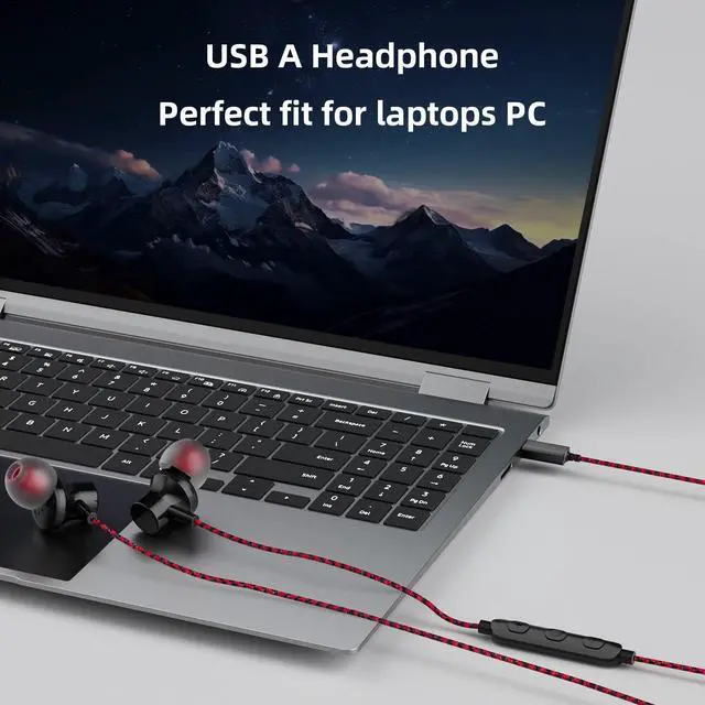 Alt view image 4 of 5 - USB Headset with Microphone for PC Laptop,3.9ft USB A Headphones Earbuds for Computer with Volume Control Mute for HP Dell Laptop for Chromebook