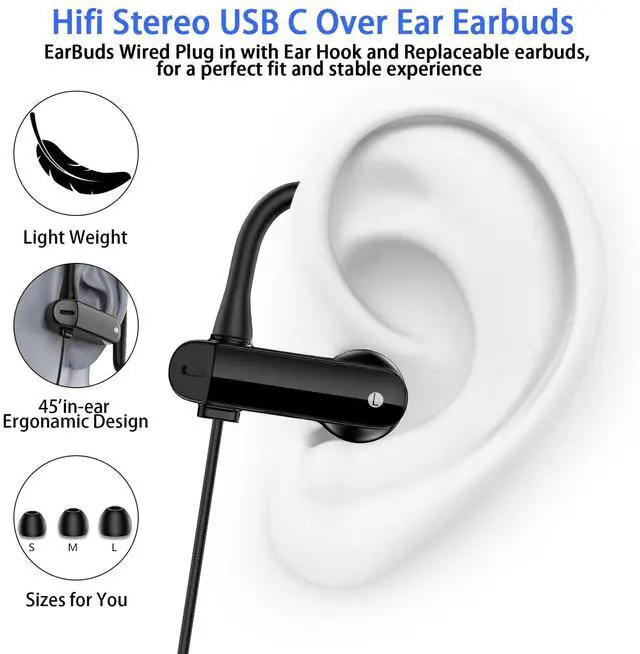 Alt view image 3 of 5 - Wired Over Ear Earbuds USB c Headphones Wired for iPhone 16 15 Type C Wired Headphones ith Microphone Volume Control Sport Wired Earbuds for Samsung Galaxy S25+ S25 S24 Ultra