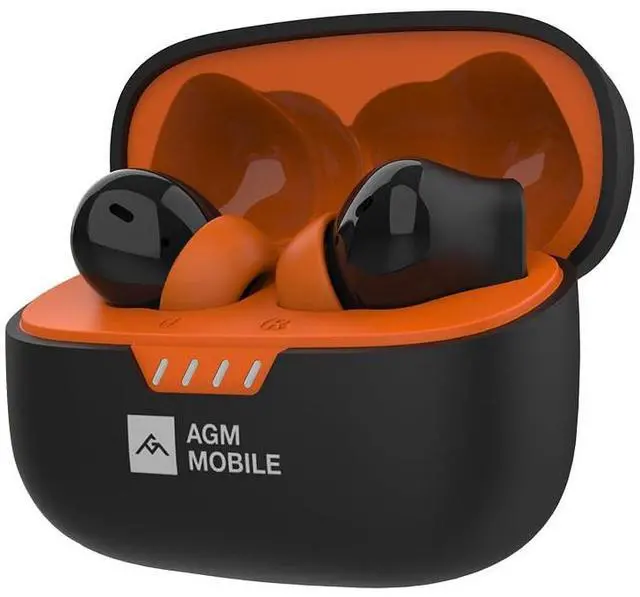 Main image of AGM Buds 3 True Wireless Bluetooth Earbuds + Charging Case - in Ear Light-Weight Noise Cancellation Bluetooth Headphones Built-in Microphone, 20H Playtime, Bluetooth 5.4, Black & Orange (Mixed)