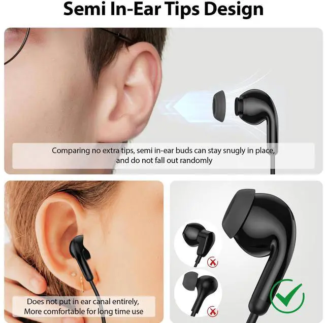 Alt view image 2 of 5 - AFGHOA USB C Wired Earbuds and 3 Pack USB C to 3.5 mm Headphone Adapter