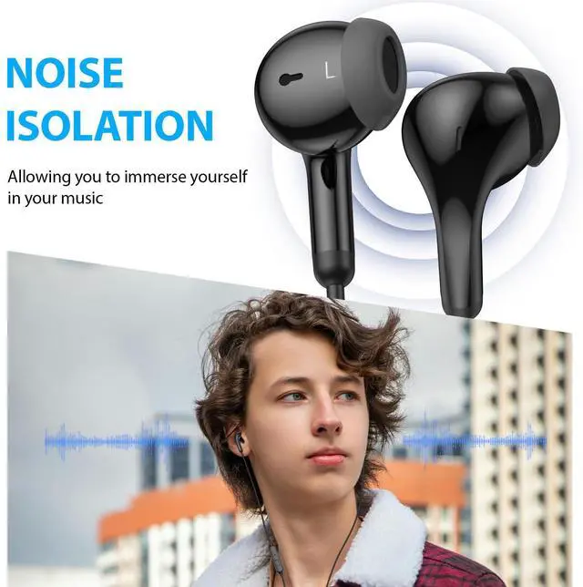 Alt view image 4 of 5 - AFGHOA USB C Wired Earbuds and 3 Pack USB C to 3.5 mm Headphone Adapter