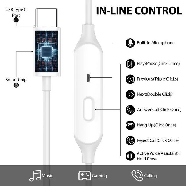 Alt view image 5 of 5 - AFGHOA USB C Wired Earbuds and 3 Pack USB C to 3.5 mm Headphone Adapter