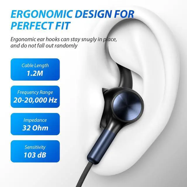 Alt view image 5 of 5 - AFGHOA USB C Headset Wired Earbuds with Microphone and USB-C to 3.5 mm Headphone Jack Adapter