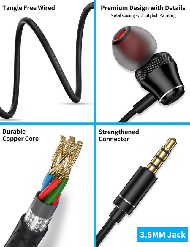 Alt view image 5 of 5 - AFGHOA 3.5mm Jack Earbuds and USB C to 3.5mm Audio Headphones Adapter
