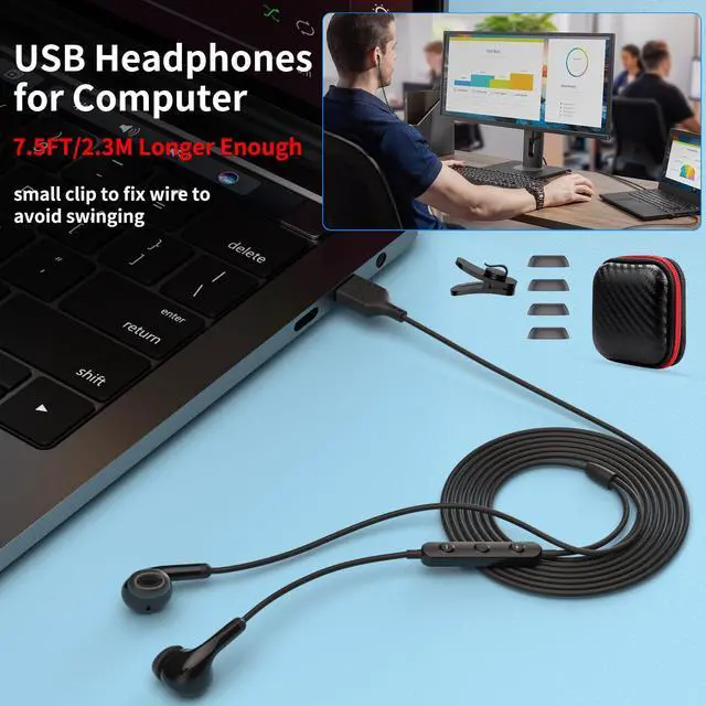 Alt view image 4 of 5 - USB Headsetwith Microphone for PC Computer Headset USB A Earphone in-Ear Noise Cancel Wired Earbuds for HP for Chromebook Notebook for Teams for Zoom Office School