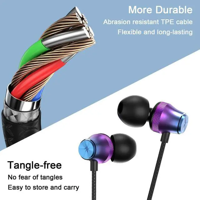 Alt view image 2 of 5 - AIAUXAI 3.5mm Wired Earbuds for iPhone for iPad/Computer,Noise Cancelling Headphones Wired with Microphone,in Ear Earphones for Kids,Women,School