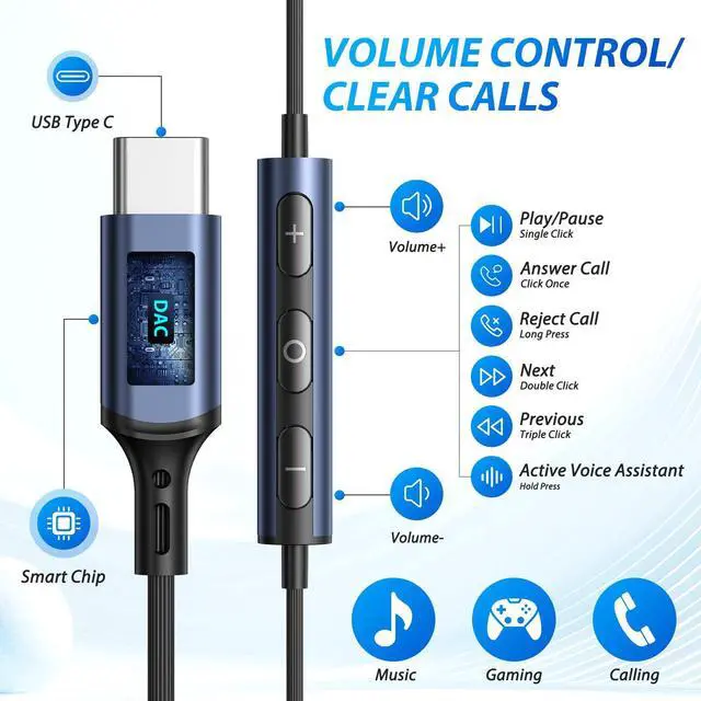 Alt view image 4 of 5 - AFGHOA USB C Headset Wired Earbuds with Microphone and USB-C to 3.5 mm Headphone Jack Adapter