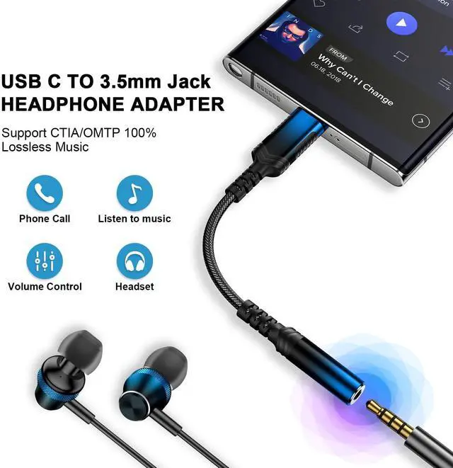 Alt view image 2 of 5 - AFGHOA 3.5mm Jack Earbuds Magnetic Wired Earphone and USB C to 3.5mm Adapter