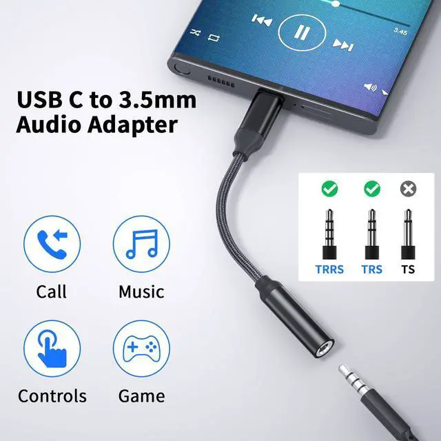Alt view image 3 of 5 - AFGHOA 3 Pack USB C to 3.5mm Audio Adapter and 3.5mm Jack Earbuds