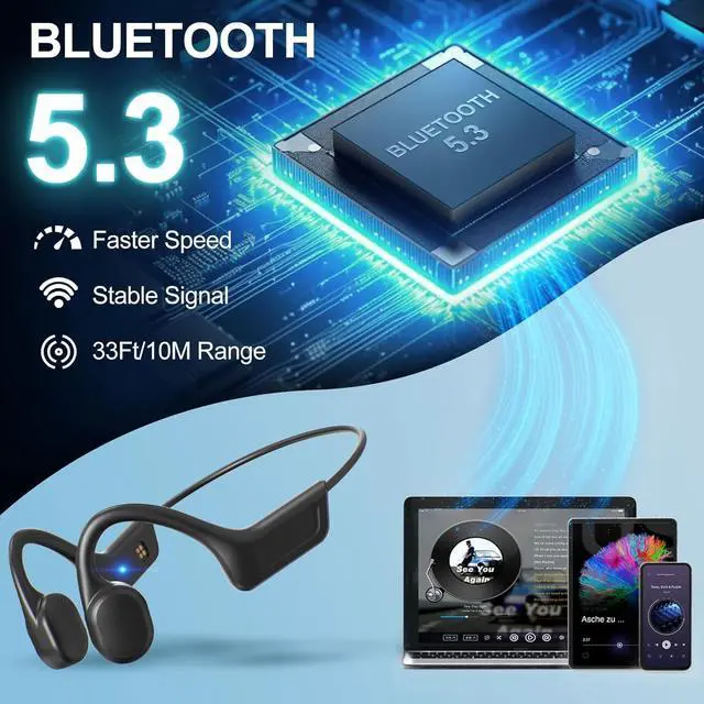 Alt view image 3 of 5 - SilisoundTek Bone Conduction Swimming Headphones,Waterproof IP68,Wireless Bluetooth 5.3 Earphones with Microphone, Built-in 32GB MP3 Open Ear Bluetooth Headphones for Running,Swimming,Diving (Brown)