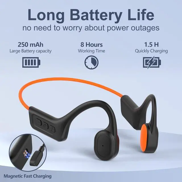 Alt view image 5 of 5 - Bone Conduction Headphones,Upgraded IPX7 Waterproof Wireless Earbuds,Open Ear Headphones Bluetooth 5.3 with Mic,10H Playtime for Running,Cycling,Hiking,Gym,Workout. (Orange)
