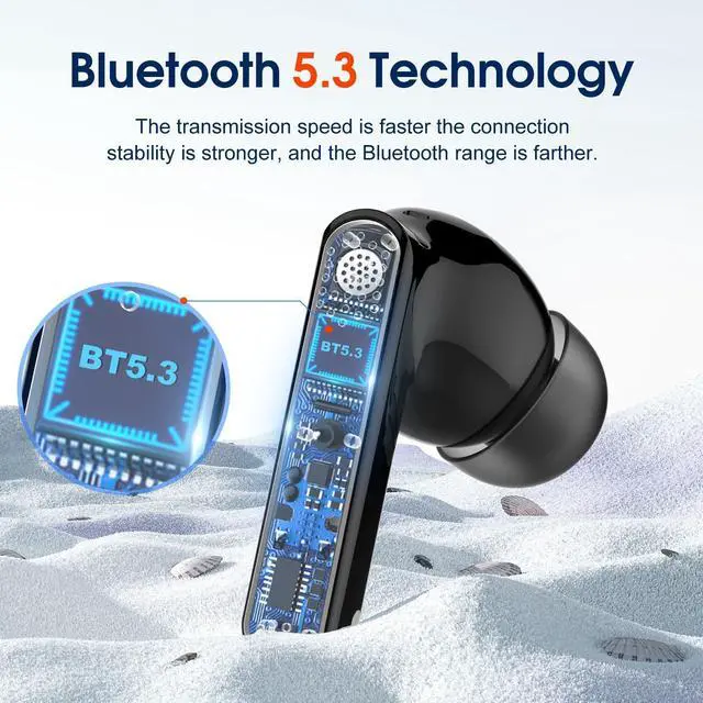 Alt view image 3 of 5 - Wireless Earbuds, Bluetooth 5.3 Headphones Stereo Bass with Noise Cancelling Mic, 48Hrs Playtime in Ear Ear Buds with LED Power Display Charging Case, IPX7 Waterproof Earphones for Android iOS Sports