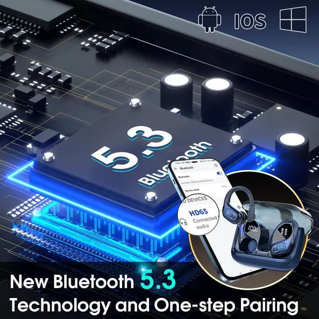 Alt view image 3 of 5 - Aptkdoe 2 Sets Wireless Earbuds Sport, Bluetooth 5.4 Over Ear Buds Stereo Deep Bass Over Ear Bud with Earhooks, 75H Wireless Earphones with Mic, IPX7 Waterproof Earphone for Sports Black+Blue