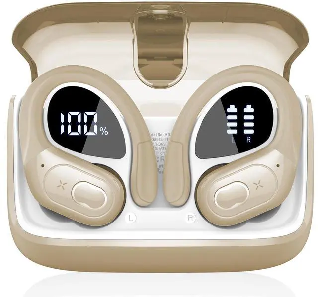 Main image of Aptkdoe Wireless Earbuds 75hrs Bluetooth 5.4 Headphone Sport, 2025 Bluetooth Earbuds Stereo Deep Bass Over Ear Bud with Earhooks, ENC Noise Cancelling Mic, IPX7 Waterproof Earphone, Khaki