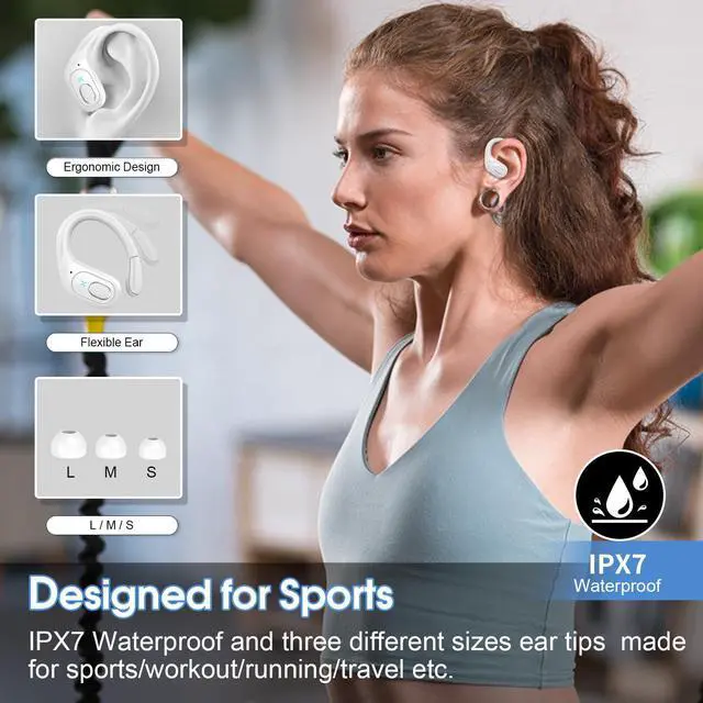 Alt view image 3 of 5 - 3 Sets Wireless Earbuds Sport, Bluetooth 5.4 Over Ear Buds Stereo Deep Bass Over Ear Bud with Earhooks, 75H Wireless Earphones with Mic, IPX7 Waterproof Earphone for Sports Blue+Rose Gold+white