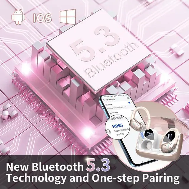 Alt view image 4 of 5 - 3 Sets Wireless Earbuds Sport, Bluetooth 5.4 Over Ear Buds Stereo Deep Bass Over Ear Bud with Earhooks, 75H Wireless Earphones with Mic, IPX7 Waterproof Earphone for Sports Blue+Rose Gold+white
