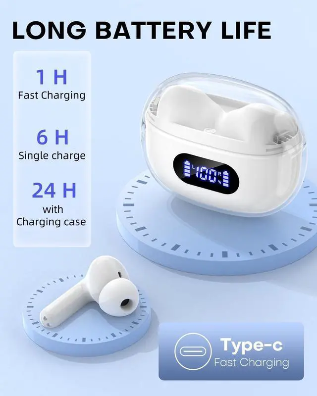 Alt view image 3 of 5 - AIMUZIKEER Wireless Earbuds, Bluetooth Earbud & in-Ear Headphones Deep Bass Clear Call, IPX7 Waterproof Ear Buds Wireless Earphones, 30Hrs Playtime Compatible with Samsung TV Phone Android White