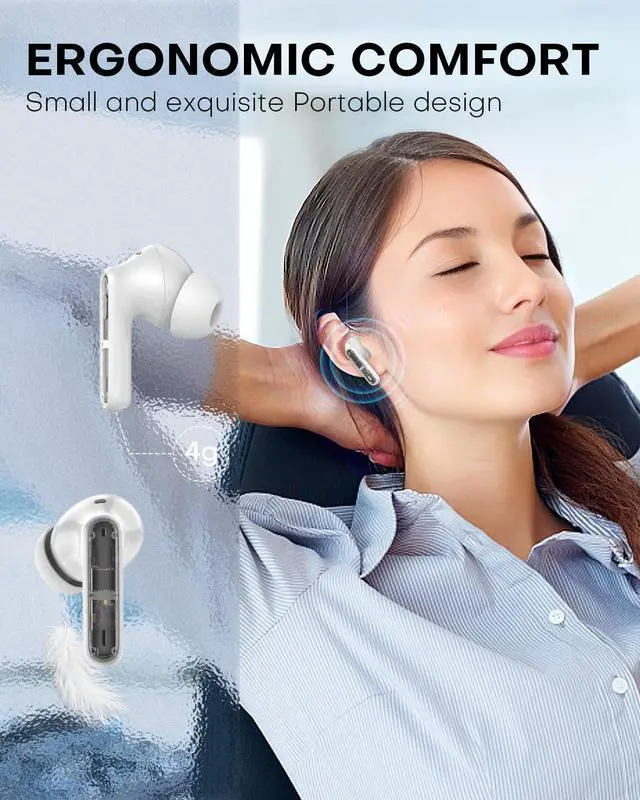 Alt view image 4 of 5 - AIMUZIKEER Wireless Earbuds, Bluetooth Earbud & in-Ear Headphones Deep Bass Clear Call, IPX7 Waterproof Ear Buds Wireless Earphones, 30Hrs Playtime Compatible with Samsung TV Phone Android White