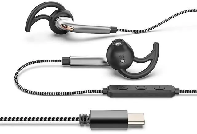 Main image of ANFLOWE Wired USB C Headphones for Sports Running, Half in-Ear Earbuds with Microphone, Secure Fit, Tangle-Free Braided Cord, Pure Sound, Type C Earphones with Mic for Workouts, Gym, Jogging - Silver