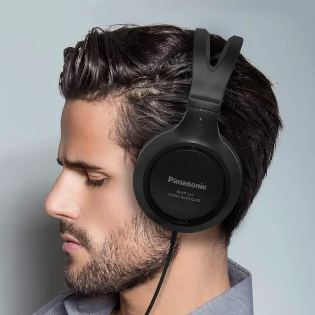 Alt view image 2 of 5 - Panasonic Headphones, Lightweight Over the Ear Wired Headphones with Clear Sound and XBS for Extra Bass, Long Cord, 3.5mm Jack for Phones and Laptops - RP-HT161-K (Black)