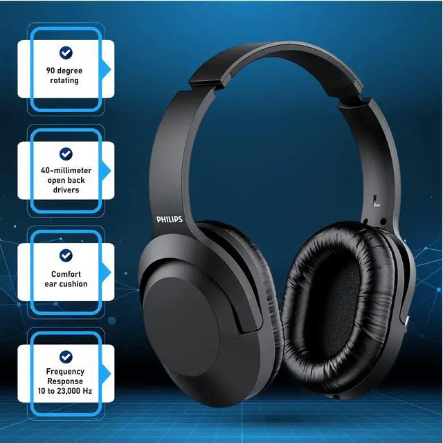 Alt view image 2 of 5 - Philips Over Ear Wired Stereo Headphones for Podcasts, Studio Monitoring and Recording Headset for Computer, Keyboard and Guitar with 6.3 mm (1/4") Add On Adapter