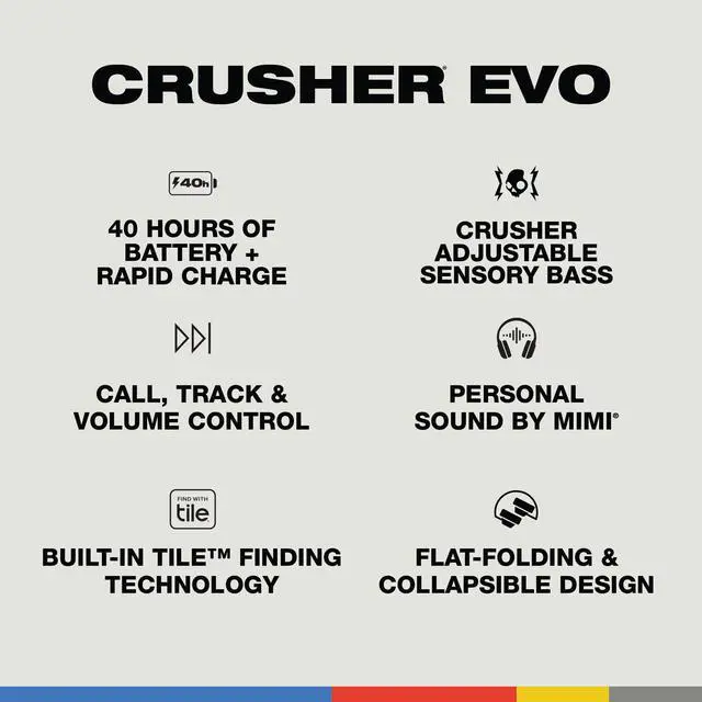 Alt view image 4 of 5 - Skullcandy Crusher Evo Wireless Bluetooth Headphones with Multi-Sensory Bass and Charging Cable, Noise Isolating Over-Ear Fit, Up to 40 Hours Battery, Microphone for iPhone Android - Chill Grey
