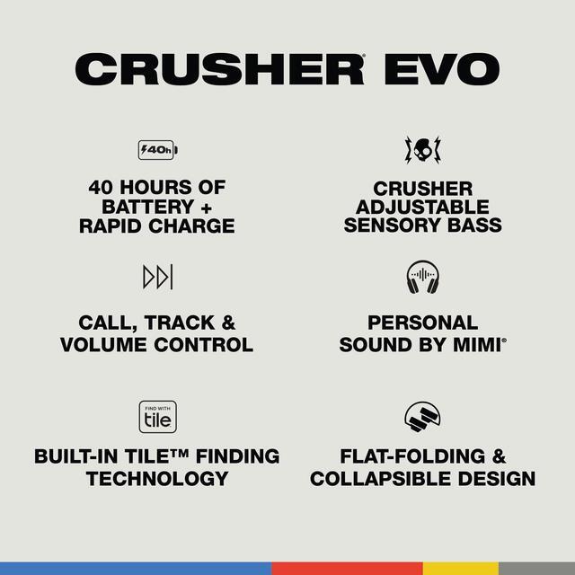 Alt view image 4 of 5 - Skullcandy Crusher Evo Wireless Bluetooth Headphones with Multi-Sensory Bass and Charging Cable, Noise Isolating Over-Ear Fit, Up to 40 Hours Battery, Microphone for iPhone Android - Bone