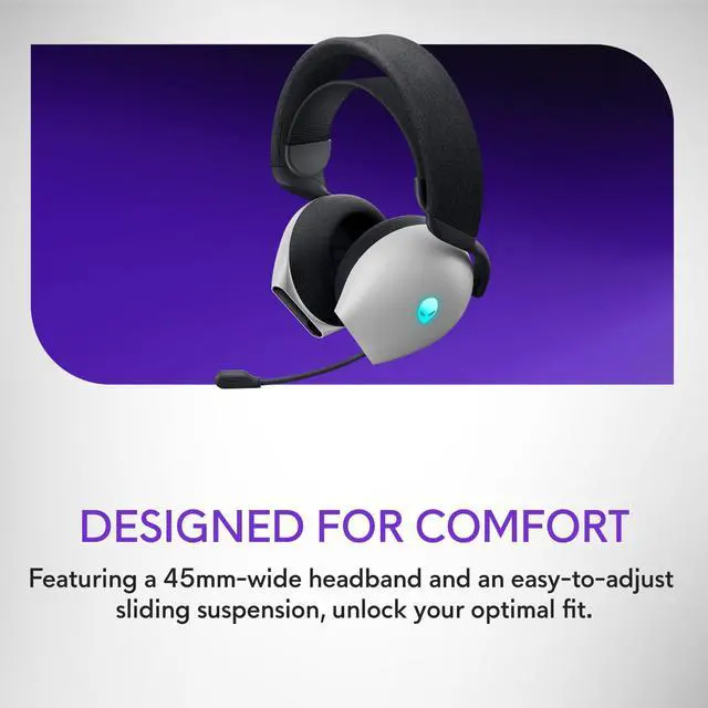 Alt view image 2 of 5 - Alienware Tri-Mode Wireless Gaming Headset AW725H - Wired/Wireless, Bluetooth 5.3, Audio Output - 20 Hz, Mini-Phone (3.5mm), Battery Talk Time Up to 55 Hrs (Bluetooth), Lunar Light