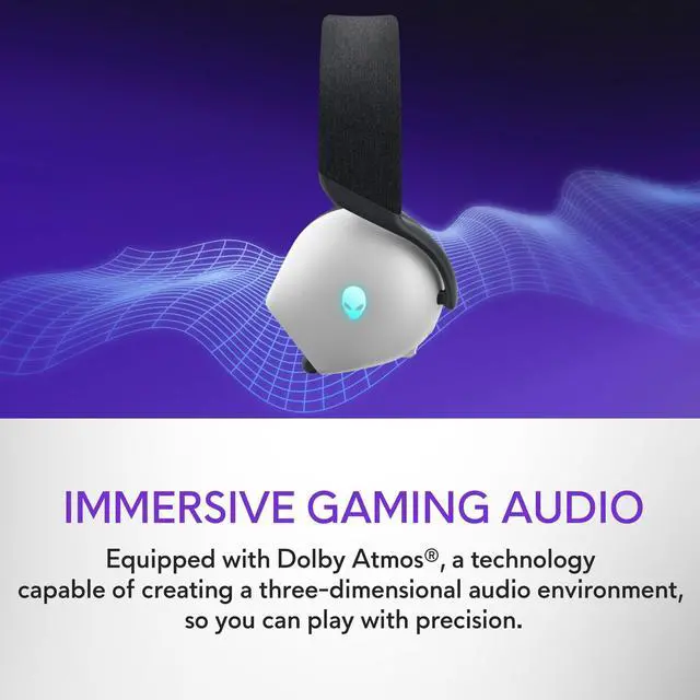 Alt view image 4 of 5 - Alienware Tri-Mode Wireless Gaming Headset AW725H - Wired/Wireless, Bluetooth 5.3, Audio Output - 20 Hz, Mini-Phone (3.5mm), Battery Talk Time Up to 55 Hrs (Bluetooth), Lunar Light