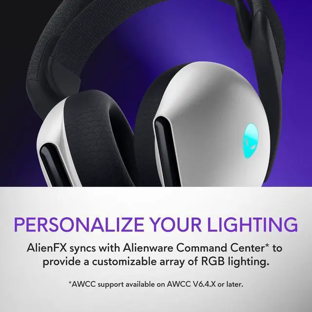 Alt view image 5 of 5 - Alienware Tri-Mode Wireless Gaming Headset AW725H - Wired/Wireless, Bluetooth 5.3, Audio Output - 20 Hz, Mini-Phone (3.5mm), Battery Talk Time Up to 55 Hrs (Bluetooth), Lunar Light