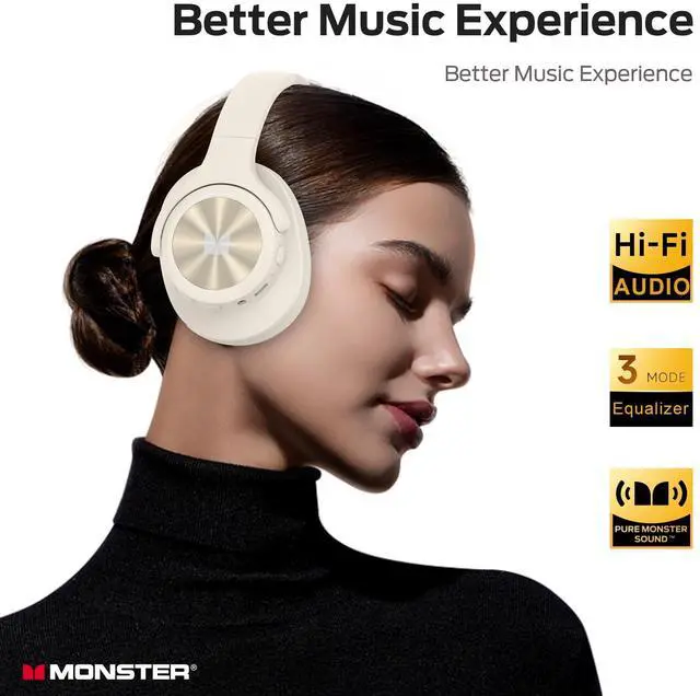 Alt view image 2 of 5 - Monster Mission 200 Bluetooth Headphones, Wireless Headphones with 3 EQ Modes, Low Latency HiFi Stereo Foldable Lightweight Headset, 60H Playtime,Deep Bass for Home Office Cellphone PC Ect