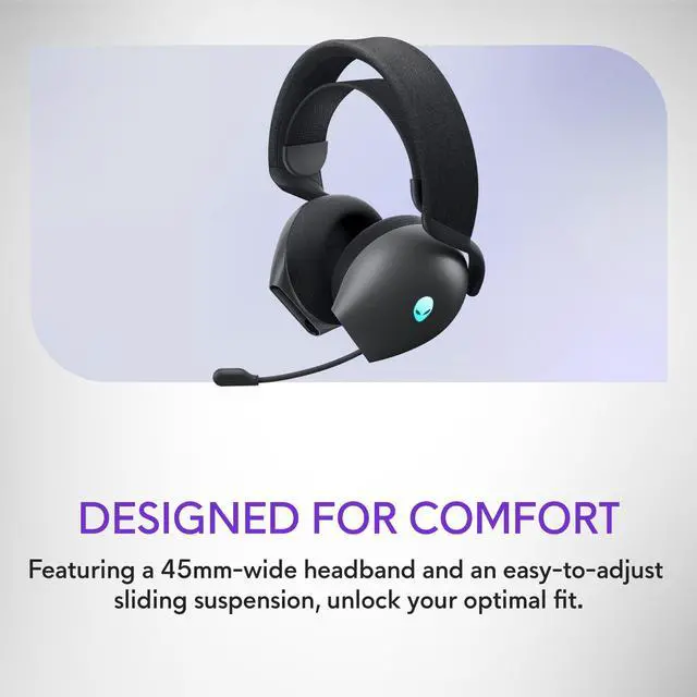 Alt view image 2 of 5 - Alienware Tri-Mode Wireless Gaming Headset AW725H - Wired/Wireless, Bluetooth 5.3, Audio Output - 20 Hz, Mini-Phone (3.5mm), Battery Talk Time Up to 55 Hrs (Bluetooth), Dark Side of The Moon
