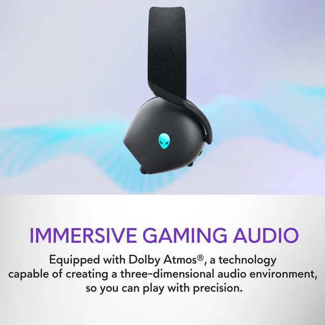 Alt view image 4 of 5 - Alienware Tri-Mode Wireless Gaming Headset AW725H - Wired/Wireless, Bluetooth 5.3, Audio Output - 20 Hz, Mini-Phone (3.5mm), Battery Talk Time Up to 55 Hrs (Bluetooth), Dark Side of The Moon