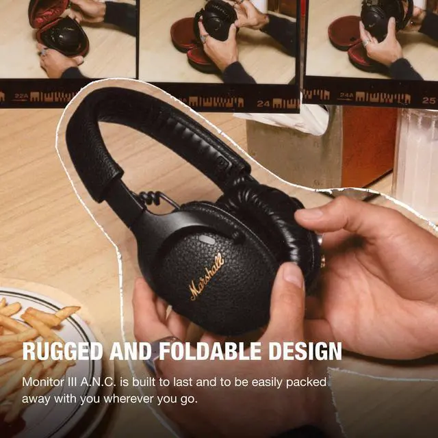 Alt view image 5 of 5 - Marshall Monitor III A.N.C. Over-Ear Bluetooth Headphones - Active Noise Cancelling with Microphone | 100+ Hrs Wireless Playtime | Lightweight, Foldable Design for Travel - Black