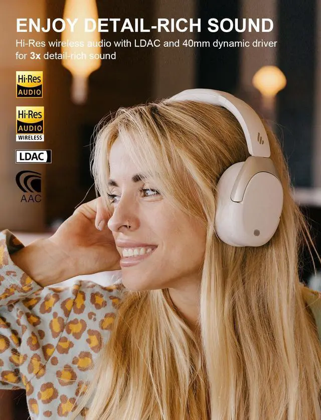 Alt view image 2 of 5 - Edifier W830NB -45dB ANC Wireless Over Ear Headphones with Bluetooth 5.4, 94H Playtime, AAC & LDAC Codec, Hi-Res, Spatial Audio, Fast Charging, Multipoint Connection, 267g Comfortable Fit, White