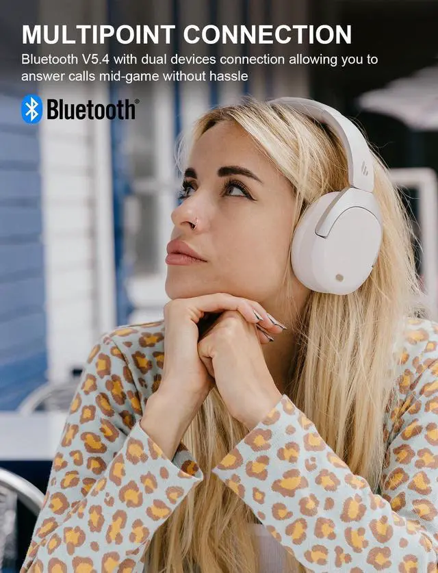 Alt view image 5 of 5 - Edifier W830NB -45dB ANC Wireless Over Ear Headphones with Bluetooth 5.4, 94H Playtime, AAC & LDAC Codec, Hi-Res, Spatial Audio, Fast Charging, Multipoint Connection, 267g Comfortable Fit, White