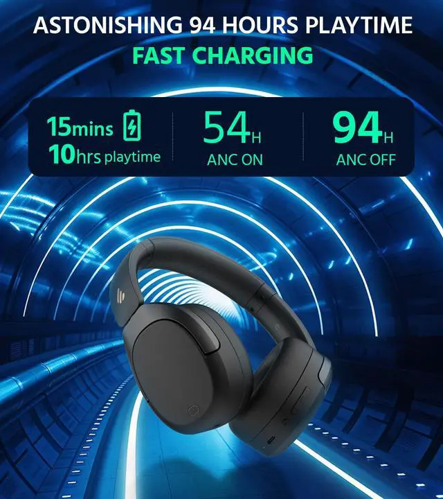 Alt view image 5 of 5 - Edifier W830NB Wireless Over Ear Headphones with -45dB Active Noise Cancelling, 94H Playtime, LDAC Hi-Res Sound, Spatial Audio, Fast Charging, Multipoint Connection, Bluetooth V5.4 - Black