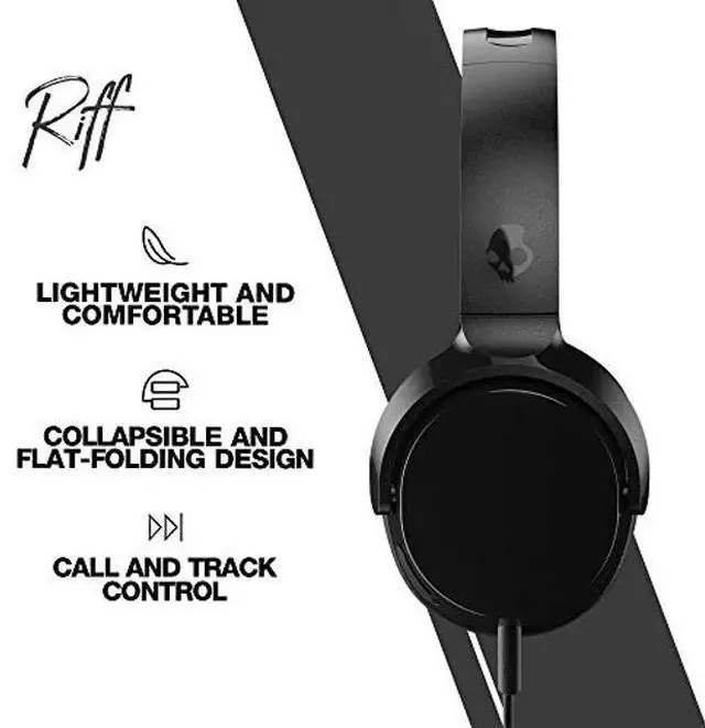 Alt view image 3 of 5 - Skullcandy Riff On-Ear Wired Headphones, Convenient for Travel with 3.5mm Plug, Built-In Microphone, Foldable Lightweight Comfortable Design, Durable Headband - Black